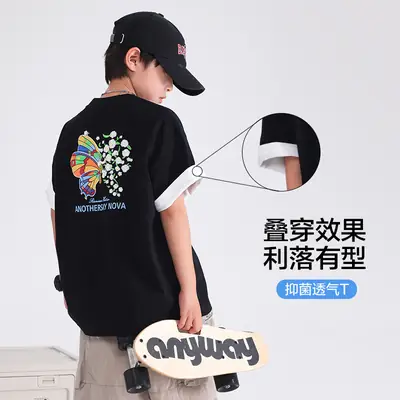 Boys' Black Butterfly Embroidered 20S T-Shirt