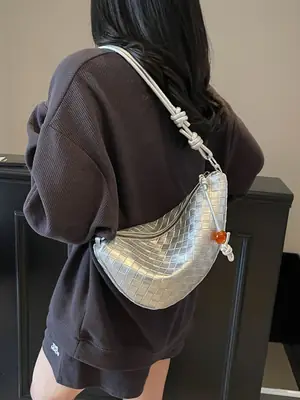 Women's Silver Saddle Crossbody Bag with Lace Trim