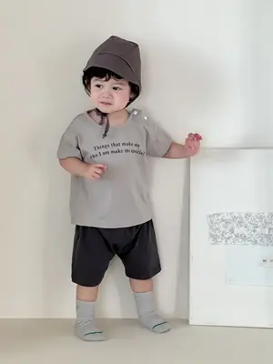 Kids Summer T-Shirt Shorts Set Gray Black 2025