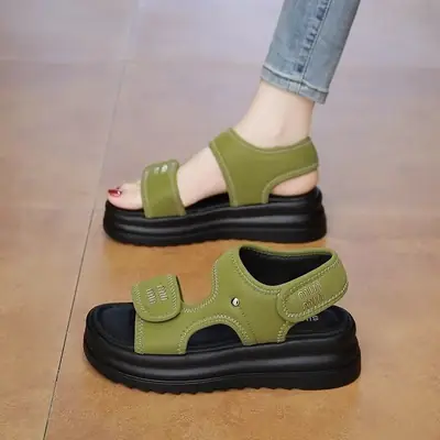 Women Velvet Roman Sandals Thick Black Soles Summer 2025