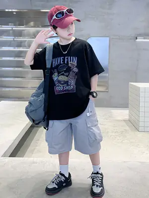 Summer Boys T-Shirt Shorts Set White Tooling Shorts