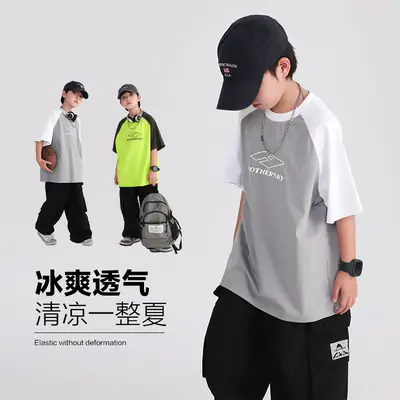 Boys Korean Style Neon Black Loose Short Sleeve T-Shirt 2026