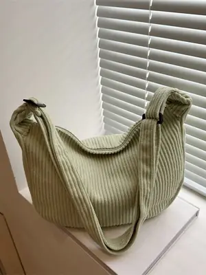 Corduroy Crossbody Bag Green Large Capacity
