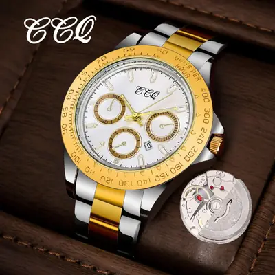 Men's Automatic Mechanical Watch Steel Gold Strap