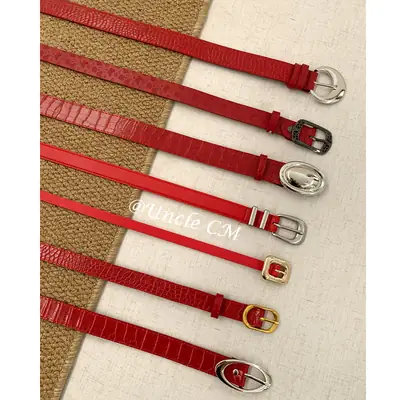 American Retro Red Belt for Women Croc Dress Jeans High-end Accessories