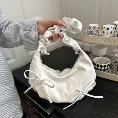 White Pleated Shoulder Bag for Women