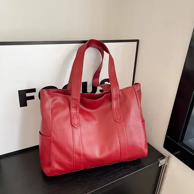 Red Leather Vintage Shoulder Bag Large Capacity 2025