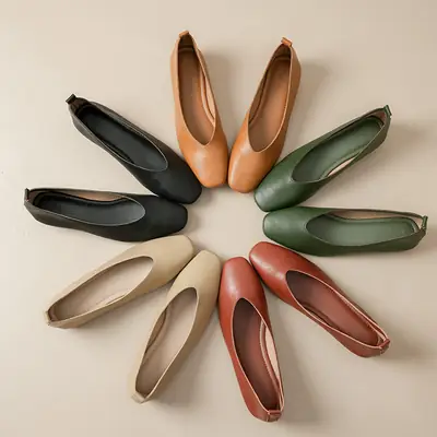 Women's Soft Leather Flat Heel Shoes Beige