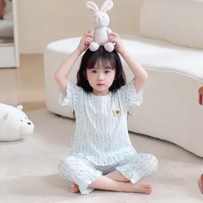 Children's Pajamas suit Summer New Girls' Boneless Modal Capri Pants Girls' Air-conditioning Clothing Home Clothes Children's Clothing