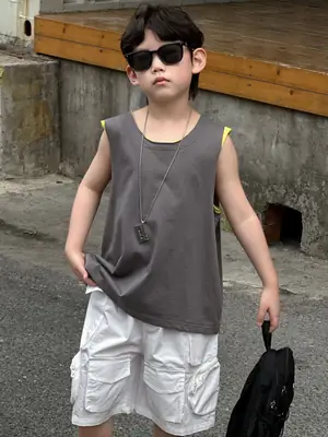 Boys Sleeveless Vest Grey White 2025 Kids