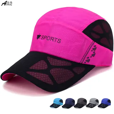 Men Sports Cap Quick Dry Fishing Hat Pink Mesh