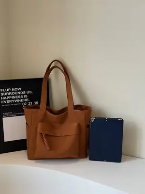 Women's Large Capacity Tan Shoulder Bag with Blue Wallet