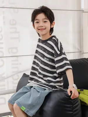 Panda Yuan Yuan 2025 Striped Kids T-Shirt for Boys