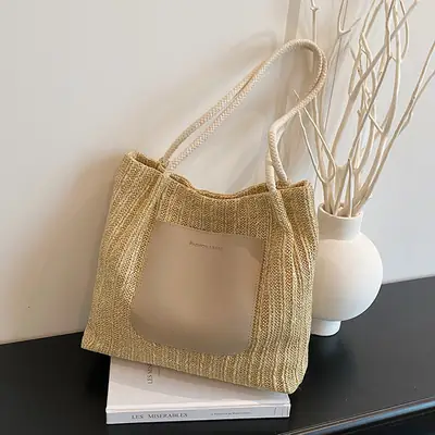 Straw Shoulder Tote Bag Large Capacity 2025 Summer