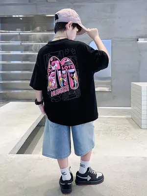 Summer Boys Tattoo Short Sleeve Denim Shorts Set
