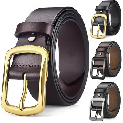 Men's Premium Leather Belt with Gold Buckle