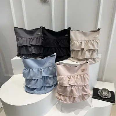 2025 Spring Ruffled Shoulder Tote Bag Women New Large Capacity