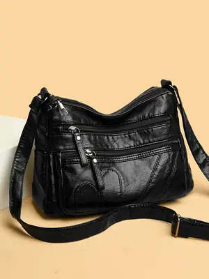 Black Retro Crossbody Bag for Women