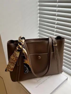 Brown Leather Crossbody Bag with Gold Chain for Women