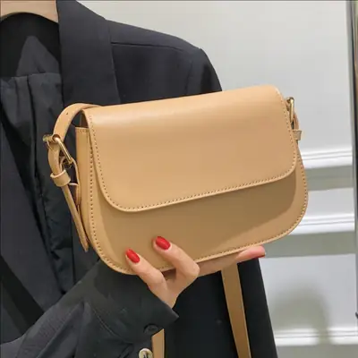 2025 Korean Style Small Square Bag Women's Beige Leather Crossbody