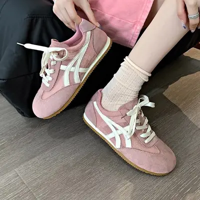 Women Pink Suede Casual Sneakers Spring 2025