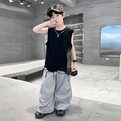 Summer Sleeveless Vest for Boys Black Gray Casual Wear