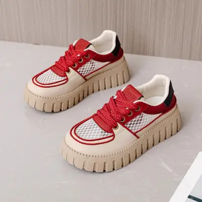 Women Mesh Platform Casual Sneakers White Black 2025