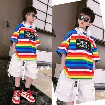 Kids Rainbow Letter T-Shirt Pure Cotton Summer Wear