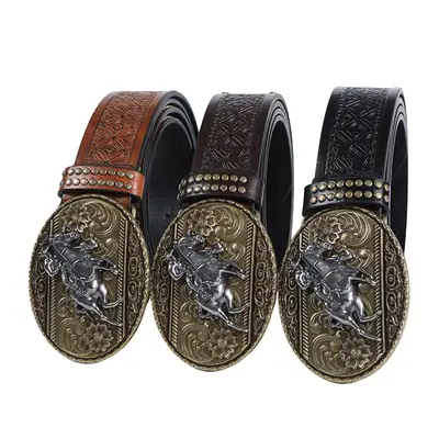 Retro Western Cowboy Belt with Rivet Buckle