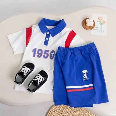 Children's Boys 1950 Polo Shirt Shorts Set Blue White