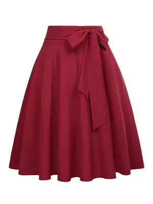 Women's Olive Green Pleated Skirt with Belt