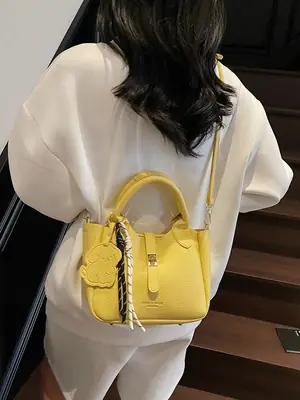 Yellow Portable Vegetable Basket Bag for Women