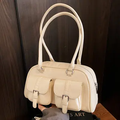 Retro Boston Style Shoulder Bag Cream 2026