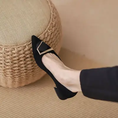 Black Pointed Toe Shallow Heel Women's Flat Shoes