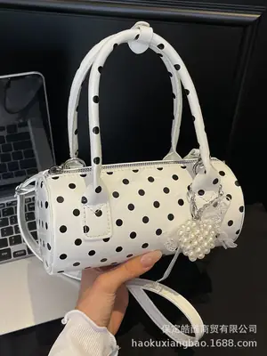 Women's Polka Dot Satchel Shoulder Bag White Pearl