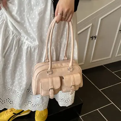 Women's Retro Multi-Flap Shoulder Bag Beige 2025