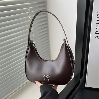 Women's Brown Leather Shoulder Bag with Bow Detail