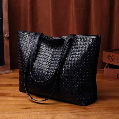 Black Woven Shoulder Bag for Women Large Capacity
