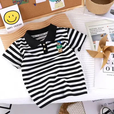 Children Striped Polo Shirt Short Sleeve Boys Girls