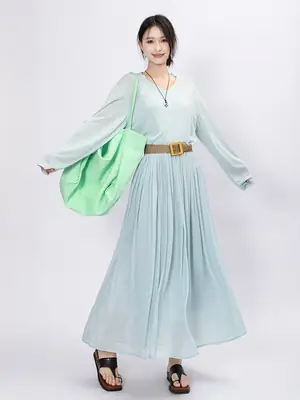 Fiyuan Pink A-Line Skirt Cotton Linen Belted