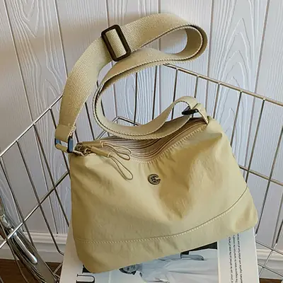 Women Crossbody Bag Beige Waterproof Nylon Multi Compartment