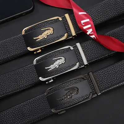 Men's Black Croc Buckle Belt with Gold Plated Clasp