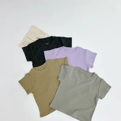 2025 Kids T-Shirt Set Korean Style Short Sleeve Brown Green