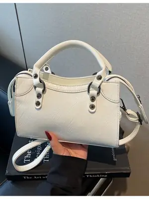 Women's Cream White Square Handbag with Metal Clasp