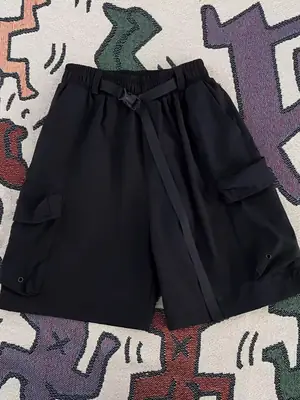 Black Casual Knee-Length Shorts with Elastic Waistband