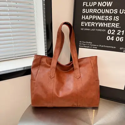 Korean Style Soft Leather Tote Bag Large Capacity Brown
