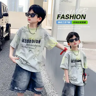 Boys Summer Korean Fan Pi Handsome Gradient Short-sleeved T-shirt 2025 New