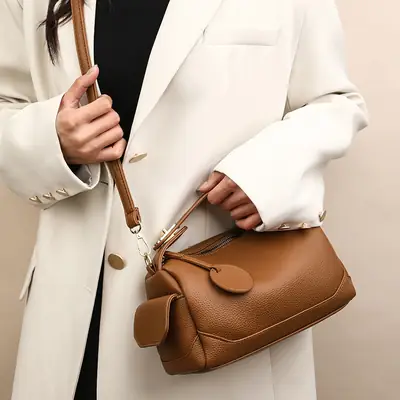 Women's Brown Crossbody Bag with Gold Chain
