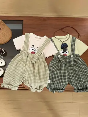Boys Cartoon Suspenders Suit Summer Outfit