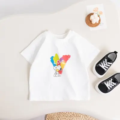 White Cotton Round Neck T-Shirt for Kids Summer